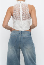 Load image into Gallery viewer, Vintage x Cropped White Mockneck Mesh Beaded Top (S)