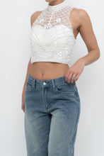 Load image into Gallery viewer, Vintage x Cropped White Mockneck Mesh Beaded Top (S)
