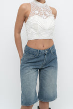 Load image into Gallery viewer, Vintage x Cropped White Mockneck Mesh Beaded Top (S)