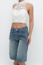 Load image into Gallery viewer, Vintage x Cropped White Mockneck Mesh Beaded Top (S)