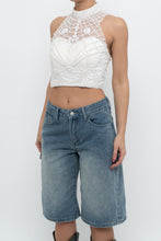 Load image into Gallery viewer, Vintage x Cropped White Mockneck Mesh Beaded Top (S)