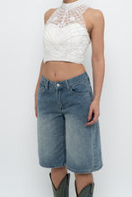 Load image into Gallery viewer, Vintage x Cropped White Mockneck Mesh Beaded Top (S)
