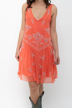 Load image into Gallery viewer, Vintage x Orange Beaded Silk-Feel Drop-Waist Dress (XS, S)