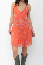 Load image into Gallery viewer, Vintage x Orange Beaded Silk-Feel Drop-Waist Dress (XS, S)