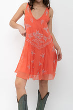 Load image into Gallery viewer, Vintage x Orange Beaded Silk-Feel Drop-Waist Dress (XS, S)