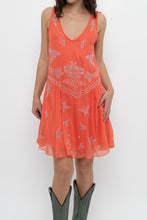 Load image into Gallery viewer, Vintage x Orange Beaded Silk-Feel Drop-Waist Dress (XS, S)