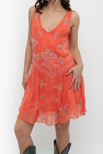 Load image into Gallery viewer, Vintage x Orange Beaded Silk-Feel Drop-Waist Dress (XS, S)