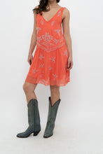 Load image into Gallery viewer, Vintage x Orange Beaded Silk-Feel Drop-Waist Dress (XS, S)
