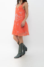 Load image into Gallery viewer, Vintage x Orange Beaded Silk-Feel Drop-Waist Dress (XS, S)