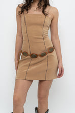 Load image into Gallery viewer, Vintage x Made in USA x Tan Faux Suede Embroidered Mini Dress (S)
