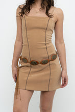 Load image into Gallery viewer, Vintage x Made in USA x Tan Faux Suede Embroidered Mini Dress (S)