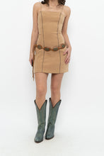 Load image into Gallery viewer, Vintage x Made in USA x Tan Faux Suede Embroidered Mini Dress (S)