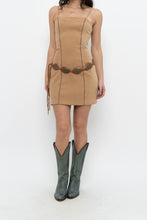 Load image into Gallery viewer, Vintage x Made in USA x Tan Faux Suede Embroidered Mini Dress (S)