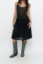 Load image into Gallery viewer, Vintage x Made in USA x Black Lace Stretchy Midi Dress (S, M)