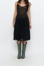Load image into Gallery viewer, Vintage x Made in USA x Black Lace Stretchy Midi Dress (S, M)