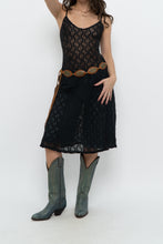 Load image into Gallery viewer, Vintage x Made in USA x Black Lace Stretchy Midi Dress (S, M)