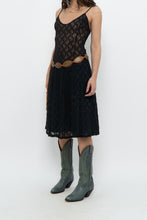 Load image into Gallery viewer, Vintage x Made in USA x Black Lace Stretchy Midi Dress (S, M)