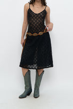 Load image into Gallery viewer, Vintage x Made in USA x Black Lace Stretchy Midi Dress (S, M)
