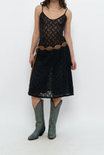 Load image into Gallery viewer, Vintage x Made in USA x Black Lace Stretchy Midi Dress (S, M)