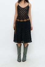 Load image into Gallery viewer, Vintage x Made in USA x Black Lace Stretchy Midi Dress (S, M)
