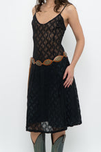 Load image into Gallery viewer, Vintage x Made in USA x Black Lace Stretchy Midi Dress (S, M)