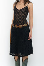 Load image into Gallery viewer, Vintage x Made in USA x Black Lace Stretchy Midi Dress (S, M)