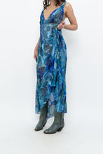 Load image into Gallery viewer, Vintage x Blue Floral Silk Semi-Sheer Maxi Dress (M)