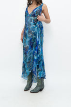 Load image into Gallery viewer, Vintage x Blue Floral Silk Semi-Sheer Maxi Dress (M)