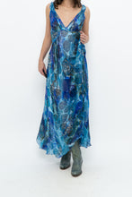 Load image into Gallery viewer, Vintage x Blue Floral Silk Semi-Sheer Maxi Dress (M)