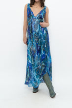 Load image into Gallery viewer, Vintage x Blue Floral Silk Semi-Sheer Maxi Dress (M)