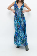 Load image into Gallery viewer, Vintage x Blue Floral Silk Semi-Sheer Maxi Dress (M)