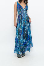 Load image into Gallery viewer, Vintage x Blue Floral Silk Semi-Sheer Maxi Dress (M)