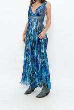Load image into Gallery viewer, Vintage x Blue Floral Silk Semi-Sheer Maxi Dress (M)