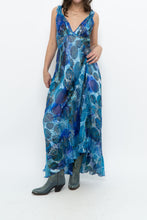 Load image into Gallery viewer, Vintage x Blue Floral Silk Semi-Sheer Maxi Dress (M)