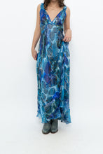 Load image into Gallery viewer, Vintage x Blue Floral Silk Semi-Sheer Maxi Dress (M)
