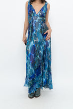 Load image into Gallery viewer, Vintage x Blue Floral Silk Semi-Sheer Maxi Dress (M)