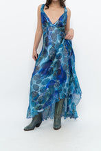 Load image into Gallery viewer, Vintage x Blue Floral Silk Semi-Sheer Maxi Dress (M)