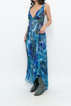 Load image into Gallery viewer, Vintage x Blue Floral Silk Semi-Sheer Maxi Dress (M)