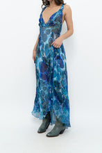 Load image into Gallery viewer, Vintage x Blue Floral Silk Semi-Sheer Maxi Dress (M)
