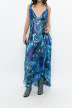 Load image into Gallery viewer, Vintage x Blue Floral Silk Semi-Sheer Maxi Dress (M)