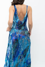 Load image into Gallery viewer, Vintage x Blue Floral Silk Semi-Sheer Maxi Dress (M)