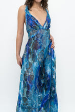 Load image into Gallery viewer, Vintage x Blue Floral Silk Semi-Sheer Maxi Dress (M)