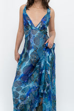 Load image into Gallery viewer, Vintage x Blue Floral Silk Semi-Sheer Maxi Dress (M)