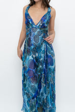 Load image into Gallery viewer, Vintage x Blue Floral Silk Semi-Sheer Maxi Dress (M)