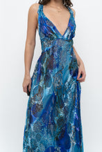 Load image into Gallery viewer, Vintage x Blue Floral Silk Semi-Sheer Maxi Dress (M)