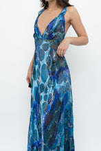 Load image into Gallery viewer, Vintage x Blue Floral Silk Semi-Sheer Maxi Dress (M)