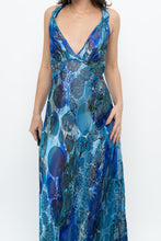 Load image into Gallery viewer, Vintage x Blue Floral Silk Semi-Sheer Maxi Dress (M)
