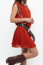 Load image into Gallery viewer, BEBE x Orange Studded Drop Waist Pleated Dress (M)