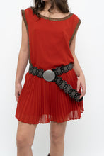 Load image into Gallery viewer, BEBE x Orange Studded Drop Waist Pleated Dress (M)