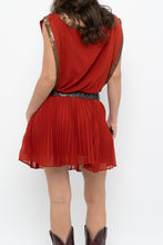 Load image into Gallery viewer, BEBE x Orange Studded Drop Waist Pleated Dress (M)